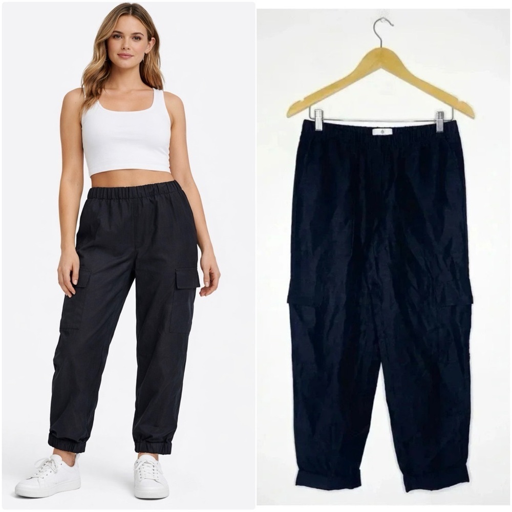 Babaton Aritzia Black Cargo Taper Ankle Pants Size 4 Linen Blend